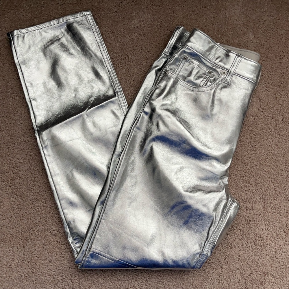 Gap - High-Waisted Metallic Silver Pants